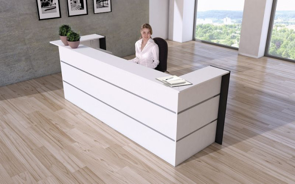 Kerkmann Bari Comptoir en U, L 3000 mm x P 950 mm x H 1080 mm, couleur : blanc, 21356110