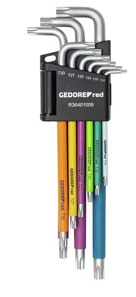 Jeu de tournevis coudés rouges GEDORE TX T10-T50 9 pièces avec codage couleur, 3301333