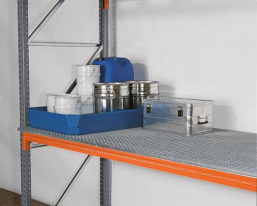 Grille DENIOS, galvanisée, comme espace de stockage supplémentaire pour rayonnages à palettes
