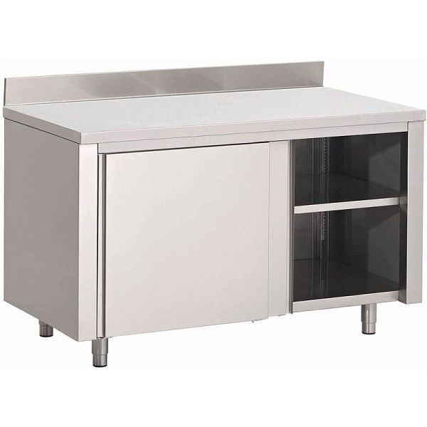 Table de travail Gastro M avec étagère, portes coulissantes et dosseret 100cm de long, GN156