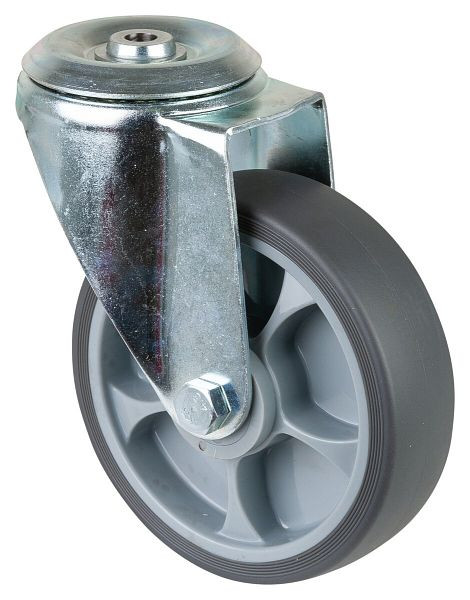 Rouleaux BS rouleau de transport rouleau pivotant, roue en caoutchouc thermoplastique gris, roulement à rouleaux, trou arrière, diamètre : 160 mm, paquet : 2 pièces, L101.B44.161