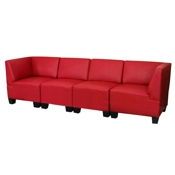 Canapé Mendler Modular 4 places Couch Lyon, similicuir, rouge, accoudoirs hauts, 2x21701+2x21691+2x21718