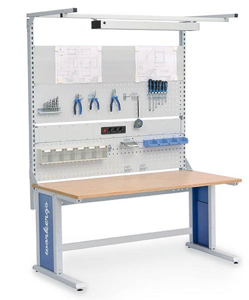 Workergo à structure multi-parois Bedrunka+Hirth avec cadre supérieur, 1x barre énergétique, 2x plaque perforée, 1x paroi magnétique, dimensions en mm (LxPxH) : 1500 x 750 x 1250, 4C150-2
