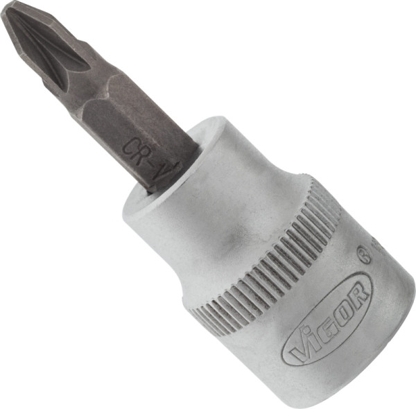 Embout de tournevis VIGOR, carré creux 10 mm (3/8 pouce), profil Pozidriv PZ, PZ2, V2290N