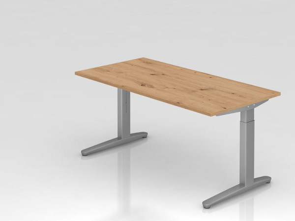 Bureau Hammerbacher XB16, 160 x 80 cm, plateau : chêne noueux, épaisseur 25 mm, chant ABS 2 mm, forme rectangulaire, argent, VXB16/R/SS