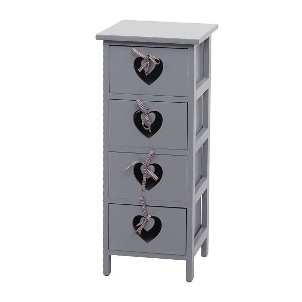 Commode Mendler Forli, commode, 4 tiroirs avec coeurs 70x29x25cm, look shabby, vintage, gris-bleu, 94461