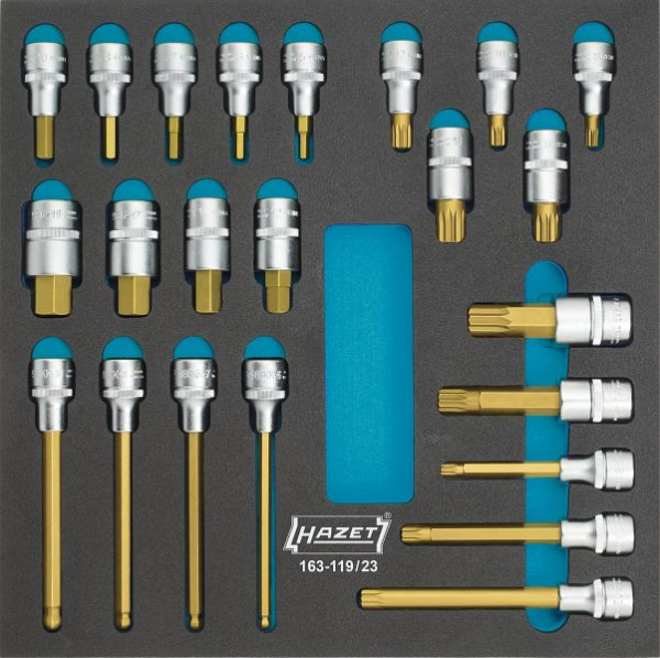Jeu de douilles tournevis Hazet, carré creux 12,5 mm, profil à six pans creux, nombre d'outils : 23, 163-119/23