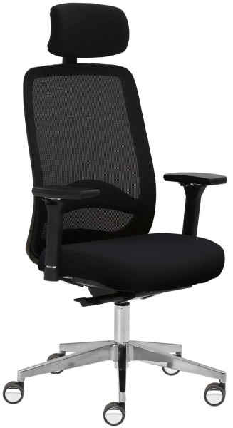 Mayer Sitzmöbel chaise pivotante, accoudoirs 4D, piètement en aluminium, dossier en résille, roulettes robustes, noir, cuir, 2228_AV4D_KS_SYM++_XXL_ROB_81007