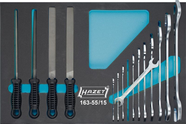 Jeu d'outils Hazet, clé à fourche double, limes, profil hexagonal extérieur, nombre d'outils : 15, 163-55/15