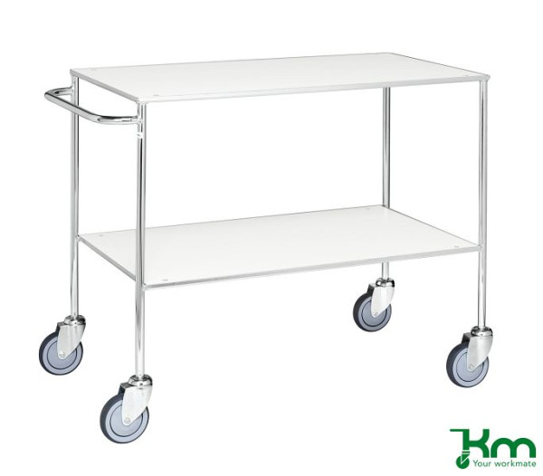 Kongamek Chariot de table entièrement soudé, blanc / galvanisé électrolytique, 4 roulettes pivotantes dont 2 avec frein, KM170-6B