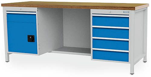 Établi à caisson Bedrunka+Hirth 2000, avec 5 tiroirs et 1 porte battante, 2000x750x859 mm, 03.19.26VA