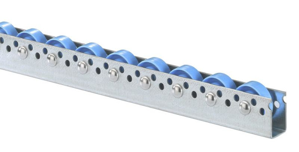 Rail à roulettes BS avec roulettes en plastique diamètre 48 mm, pas 75 mm, 421.001