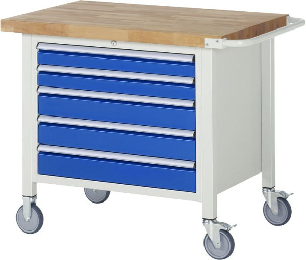 Etabli mobile RAU 8000 - modèle 8271, L1000 x P700 x H880-1080 mm, conteneur de base, 5x tiroirs : 2xH90, 3xH120 mm, 05-8271A2-107B4H.11
