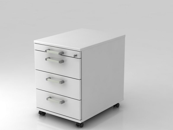 Conteneur roulant Hammerbacher 58cm, 3 tiroirs, serrure poignée chromée blanc, 42,8x58x59 cm, 1/3/3/3 HE, VAC30/W/W/CE
