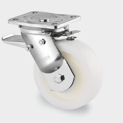 Roulette pivotante TENTE-ROLLEN avec frein, roue Ø 125 mm, capacité de charge 700 kg, hauteur hors tout 170 mm, D 75 Shore, 9682TOP125P63