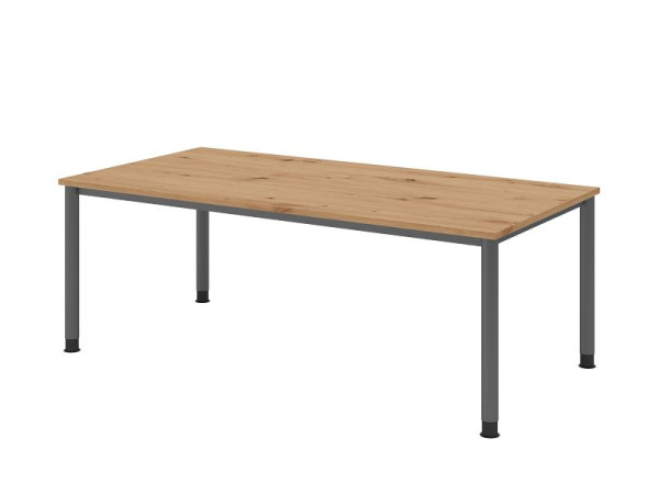 Bureau Hammerbacher HS2E, 200 x 100 cm, plateau : chêne noueux, épaisseur 25 mm, structure 4 pieds en graphite, hauteur de travail 68,5-81 cm, VHS2E/R/G
