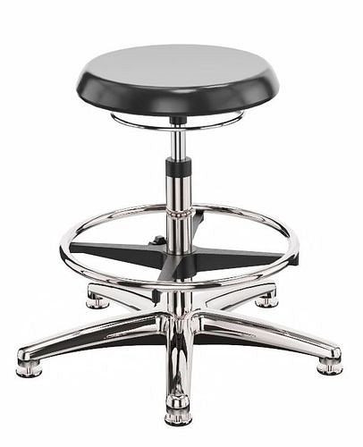 Tabouret de travail Dauphin PU, piètement aluminium, patins, repose-pieds, 266972