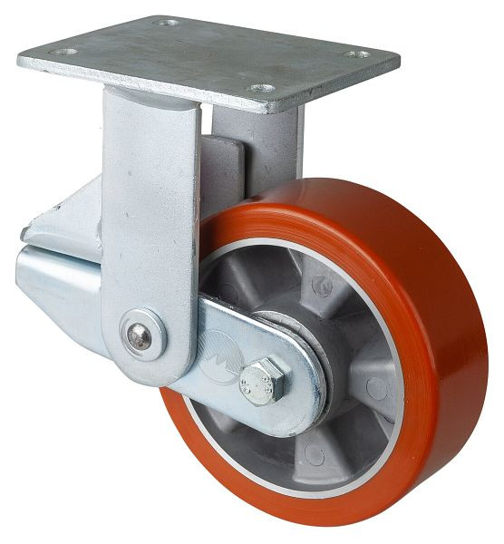 Roulettes BS Roulette robuste à ressort, roulette fixe, largeur 50 mm, Ø150 mm, jusqu'à 550 kg, polyuréthane coulé 95 Shore A, aluminium, roulement à billes, T110.B90.150