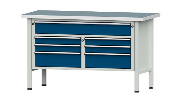 Établis ANKE Établi en caisson, modèle 258 V, 1500 x 700 x 890 mm, RAL 7035/5010, UBP 40 mm, 304.137