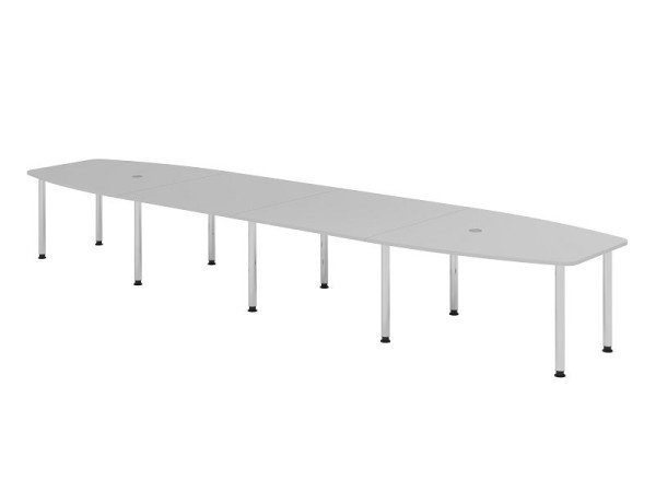 Table de conférence Hammerbacher KT52C, 520 x 130 cm, plateau : gris, épaisseur 25 mm, cadre de dix pieds chromé, tube rond 6 cm, hauteur de travail 72-74 cm, VKT52C/5/C