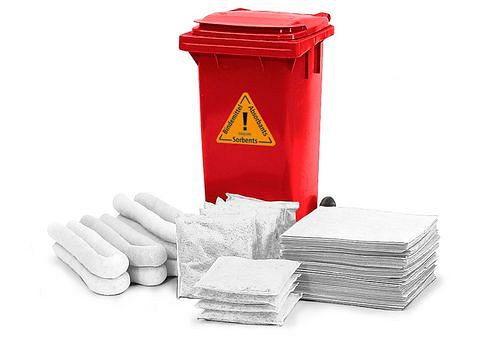 Kit d'urgence DENSORB en conteneur roulant B 12, rouge, version huile, 270-382