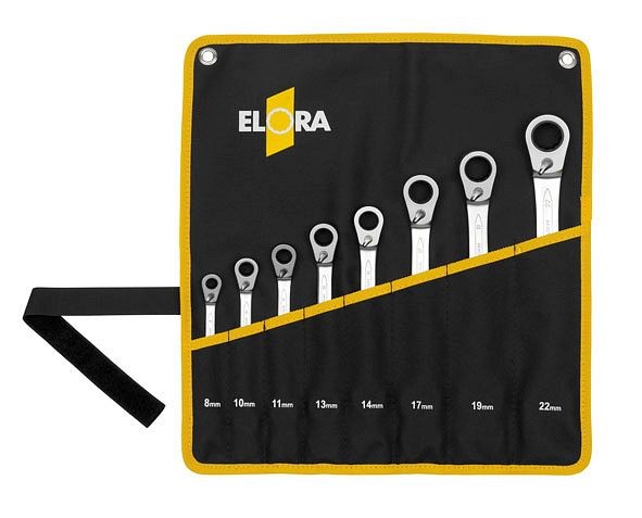 Clé mixte ELORA à cliquet à anneau, commutable, 8 pièces 8-22 mm, ELORA 204JS 8MT, 0204500083005