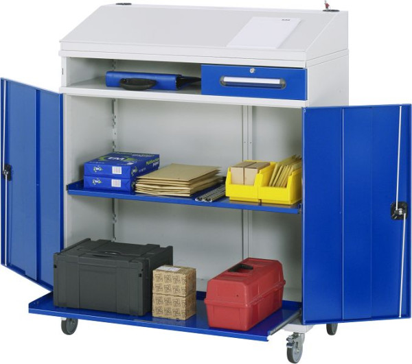 Bureau debout avec armoire latérale RAU - modèle 05, L1100 x P520 x H1110/1220 mm, avec jeu de roulettes, 07-1100-M05F.11