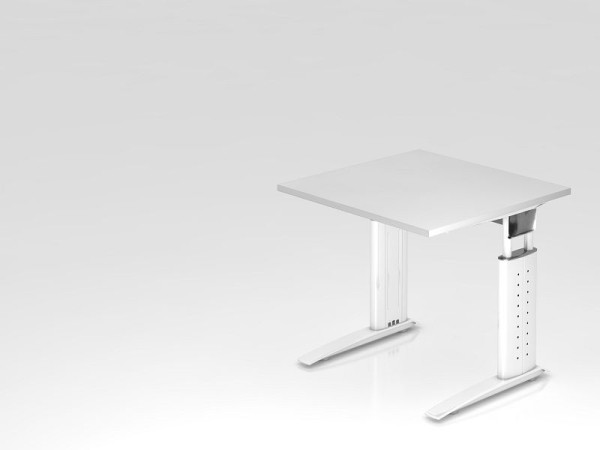 Bureau Hammerbacher pied C 80x80cm blanc/blanc, hauteur de travail 68-86 cm réglable, VUS08/W/W