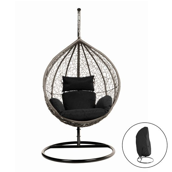 HOME DELUXE chaise suspendue en polyrotin CIELO - noir avec housse de pluie, 50927