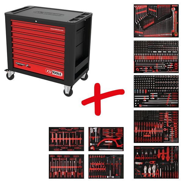 KS Tools PERFORMANCEplus set de dessertes d'atelier P20, avec 706 outils et 7 tiroirs, 820.9706