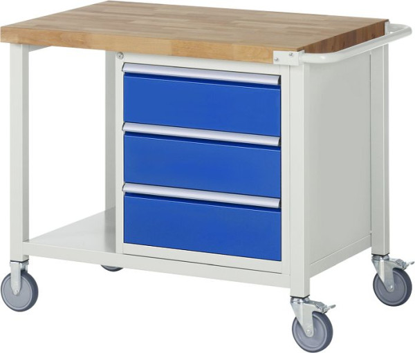 Etabli mobile RAU 8000 - modèle 8157, L1000 x P700 x H880-1080 mm, base système L995 x P650 mm, 3 tiroirs, 05-8157A6-107B4H.11