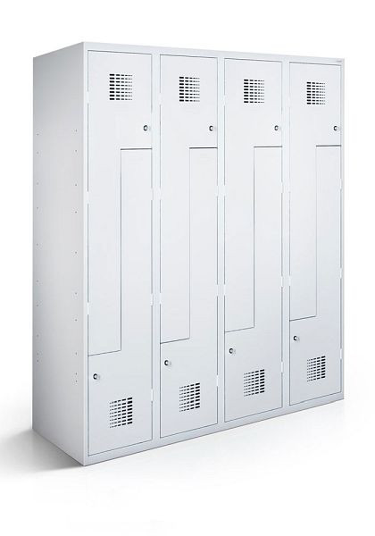 KEMMLIT Casier Z avec 4 compartiments et 8 portes 40cm avec banc, gris clair 7035, loquet rotatif, 100254