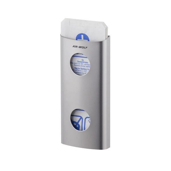 Distributeur de sacs hygiéniques Air Wolf, série Alpha, H x L x P : 262 x 117 x 35 mm, acier inoxydable brossé, 60-138