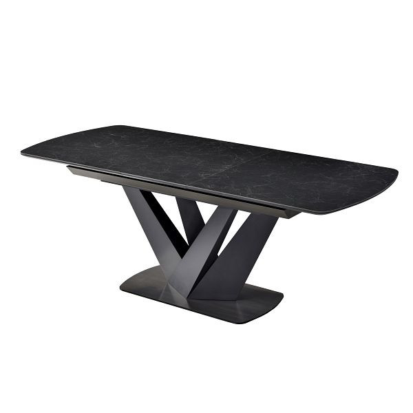 Mendler table à manger HWC-J73, table table de salle à manger extensible, aspect marbre acier inoxydable céramique extensible 160-200x90 cm, noir, 82991+82992