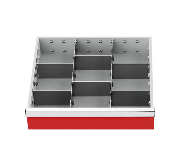 Insert de tiroir Bedrunka+Hirth, série T500-4, rails pour compartiment central, avec 6 séparateurs, pour hauteur 100 mm, 146-139B