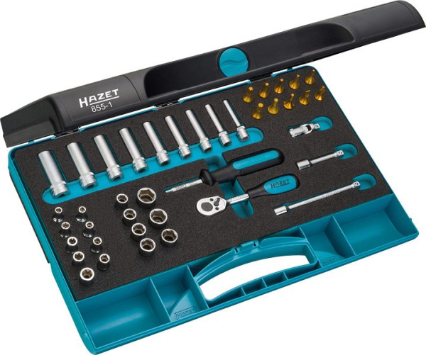 Jeu de clés à douilles Hazet, carré creux 6,3 mm, profil traction 6 pans extérieur, profil TORX® extérieur, profil TORX® intérieur, profil fendu, 855-1