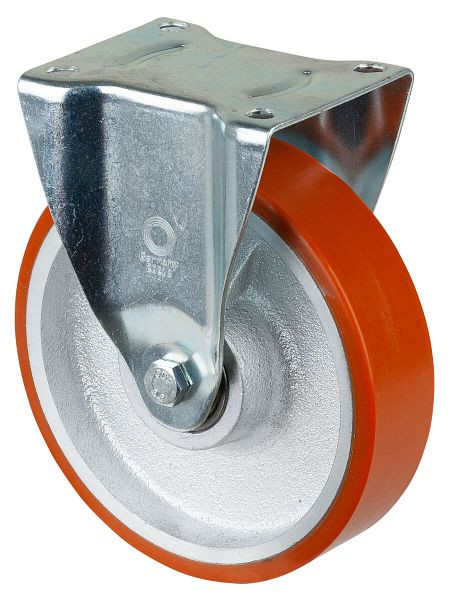 BS Rolls Roulette robuste, roulette fixe, largeur de roue 40 mm, Ø roue 200 mm, capacité de charge 450 kg, polyuréthane coulé 95 Shore A, fonte, roulement à billes, N110.C10.201