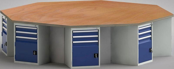 Etabli standard KLW de forme octogonale avec plateau multiplex en hêtre de forme octogonale 3259 x 3259 x 40 mm L x l x P, WS670N-1350M40-E0002