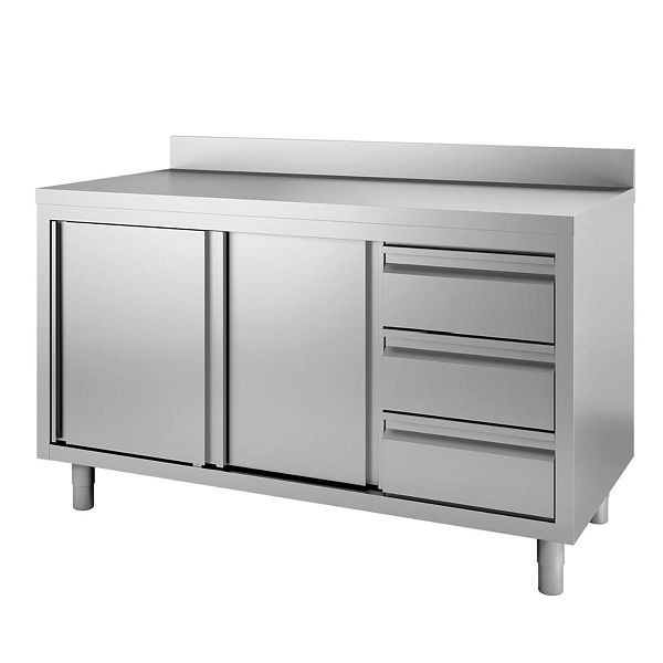 Armoire de travail Vaiotec TOPLINE 600 / 2 portes coulissantes, 3 tiroirs à droite et dosseret L : 1600 mm, 10395