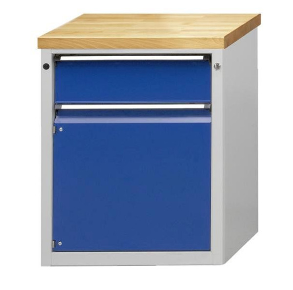 Armoire latérale ANKE; 660 x 615 mm; RAL 7035/5010; Baignoire avec tapis antidérapant; 1 tiroir 180 mm; 1 porte 540 mm