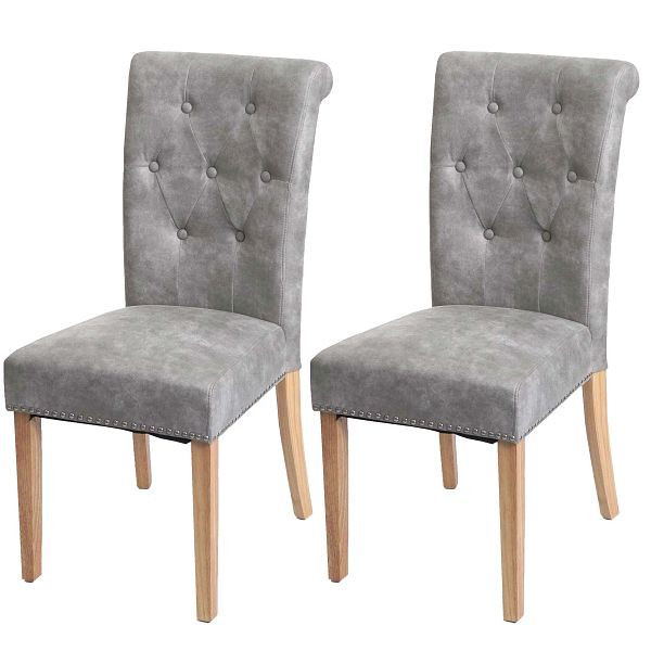 Mendler lot de 2 chaises de salle à manger Chesterfield II, chaise chaise de cuisine, rivets, tissu/textile gris clair, pieds légers, 82879