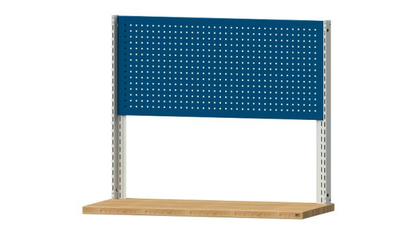 Structure de base des établis ANKE structure du système, 1480 x 107 x 1200 mm, RAL 7035/5010, 1 x hauteur de paroi perforée 650 mm, 340.344