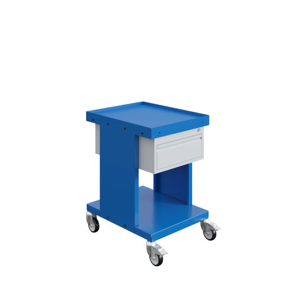 Chariot à étagères SOFAME SV avec bloc tiroirs 1 tiroir H150 mm, bleu ciel RAL 5015, W020070022BI