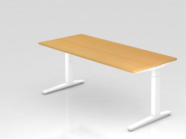 Bureau Hammerbacher base C 180x80cm hêtre/blanc, coulisses en aluminium blanc, VXB19/6/WW