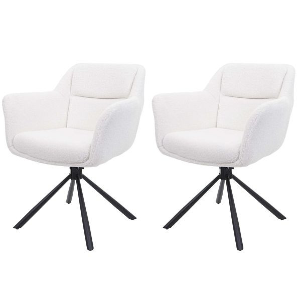 Ensemble de 2 chaises de salle à manger Mendler HWC-K33, chaise de cuisine, position automatique pivotante, tissu/textile, bouclé-blanc, 89663