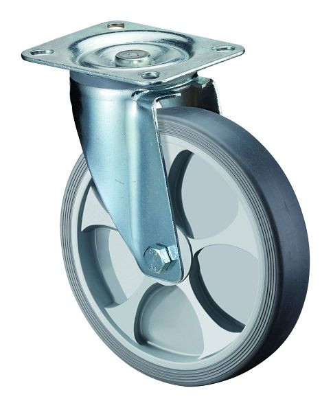 Rouleau de transport BS rollers, largeur 32 mm, Ø125 mm, jusqu'à 120 kg, pneus thermoplastiques gris, roulements à rouleaux, plateau, lot de 2, L400.B44.126