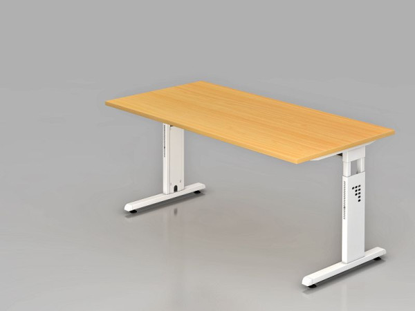 Bureau Hammerbacher pied C 160x80cm hêtre/blanc, hauteur de travail 65-85 cm, VOS16/6/W