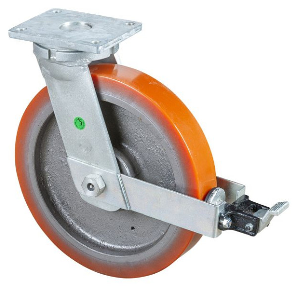 Roulettes BS Roulette robuste avec roue/blocage, largeur 75 mm, Ø400 mm, jusqu'à 2500 kg, polyuréthane coulé 95 Shore A, corps coulé, roulements à billes, RR120.C10.400