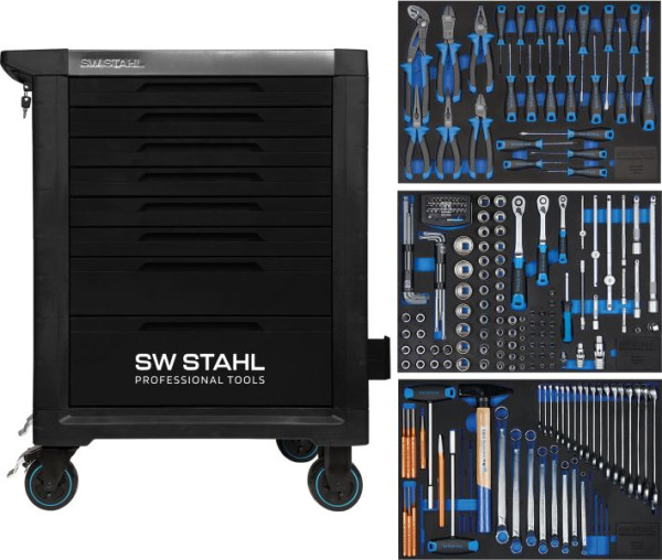 Chariot d'atelier professionnel SW-Stahl TT801, noir, équipé, 213 pièces, Z3117