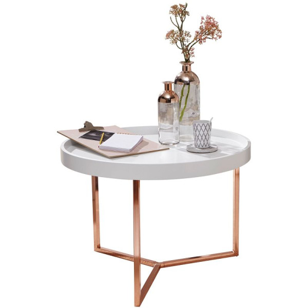 Wohnling table basse EVA 58,5x42x58,5cm métal blanc / cuivre rond, WL5.765